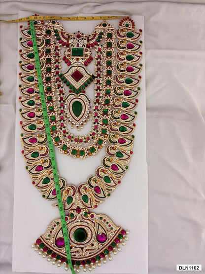 Measurement photo showing 31 x 12 Inches deity long haram with measuring tape for idol alankaram