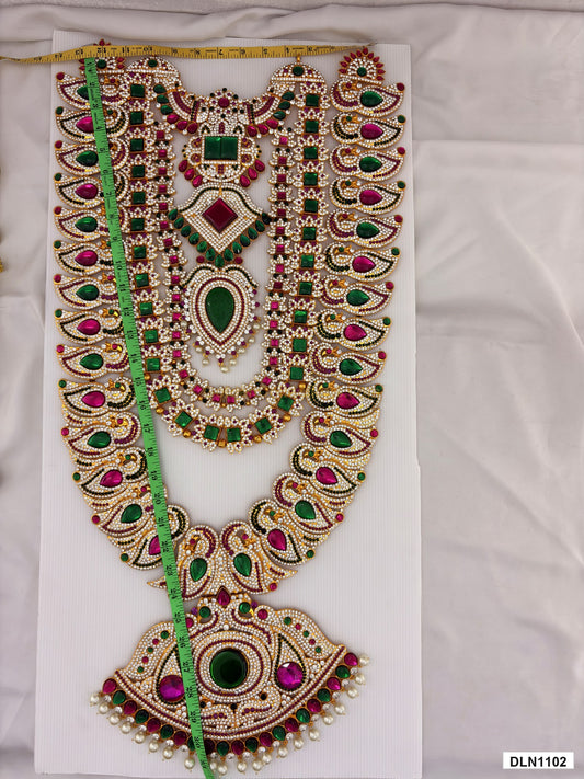 Measurement photo showing 31 x 12 Inches deity long haram with measuring tape for idol alankaram