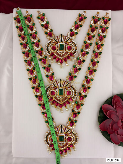 Length measurement photo showing 20 Inches deity long haram with measuring tape for idol alankaram