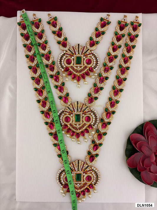 Length measurement photo showing 20 Inches deity long haram with measuring tape for idol alankaram