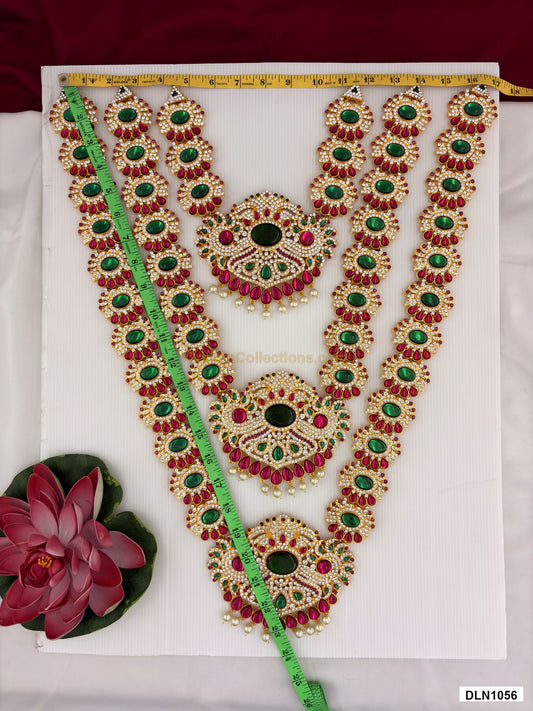 Measurement photo showing 24 x 17 Inches deity long haram with measuring tape for idol alankaram