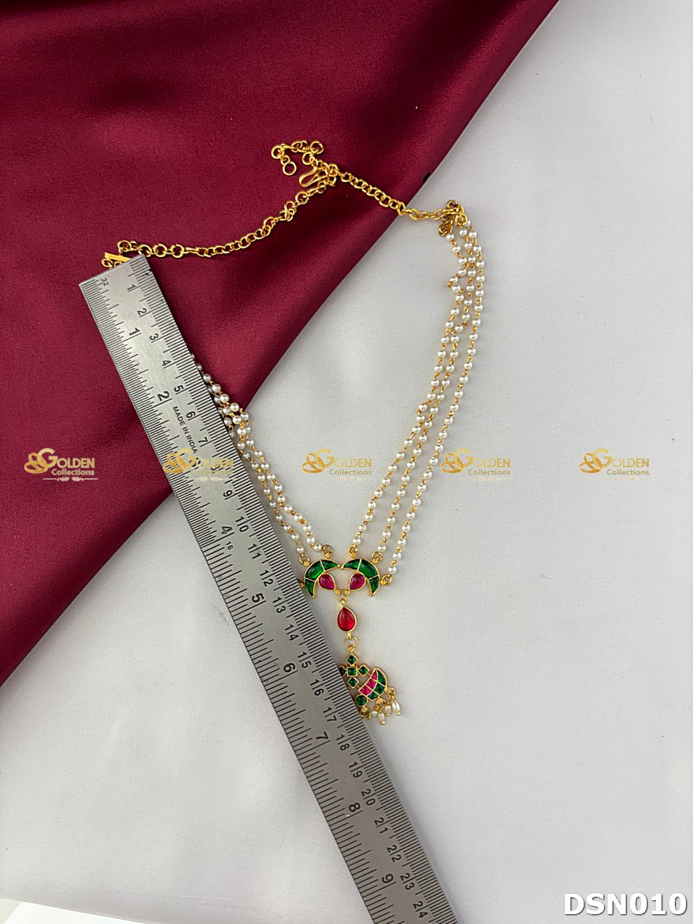 Deity pearl necklace with meenakari pendant for temple alankaram