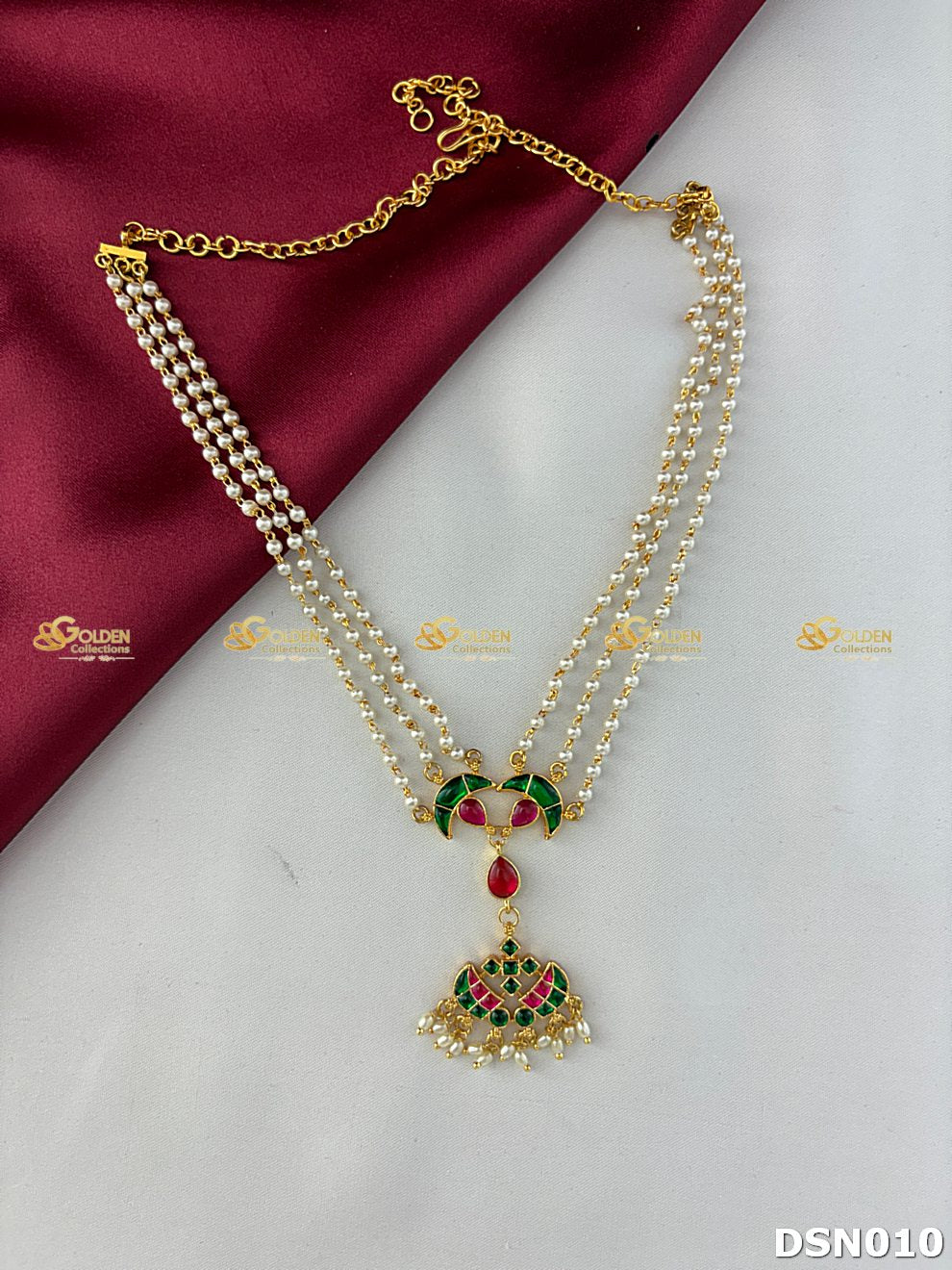 Deity pearl necklace with meenakari pendant for temple alankaram Goldencollections
