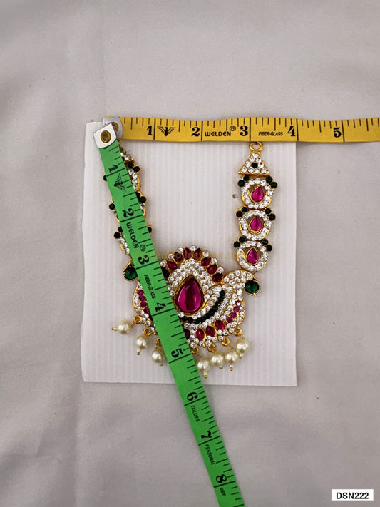 Measurement photo showing 5 x 3 Inches deity short haram with measuring tape for idol alankaram
