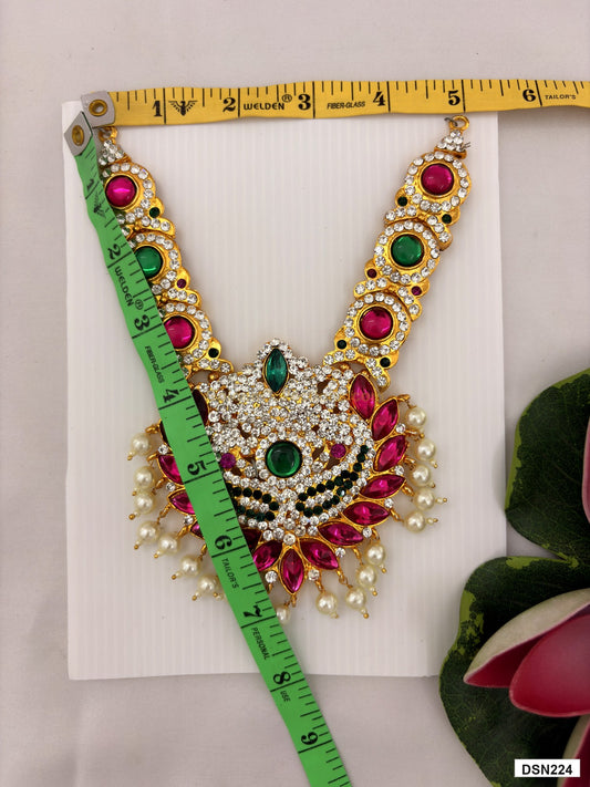 Measurement photo showing 7 x 5 Inches deity short haram with measuring tape for idol alankaram