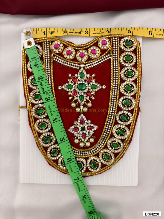 Measurement photo showing 7 x 5 Inches deity short haram with measuring tape for idol alankaram