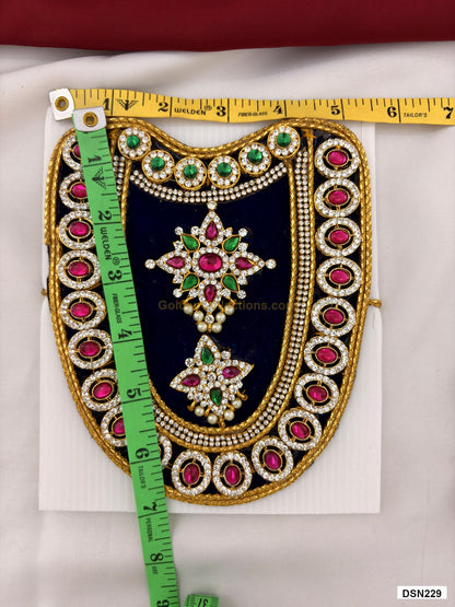 Measurement photo showing 7 x 5 Inches deity short haram with measuring tape for idol alankaram
