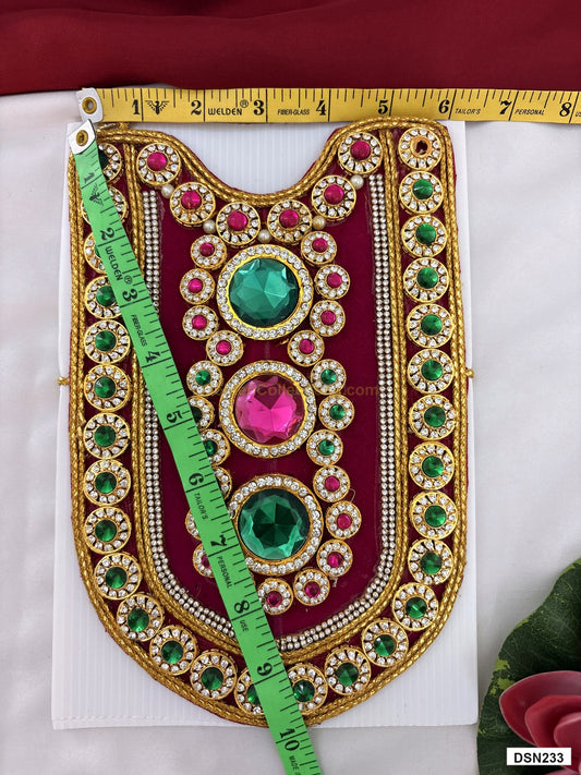 Measurement photo showing 10 x 6 Inches deity short haram with measuring tape for idol alankaram