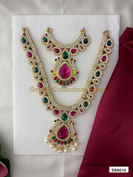 Deity Short Necklace Pink Green Stones for Idols image 1