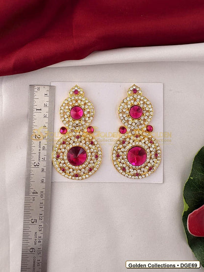 Close-up detail of Round Drop Deity Earrings for Idol Alankaram 3.5 x 2 inches DGE69 from Golden Collections