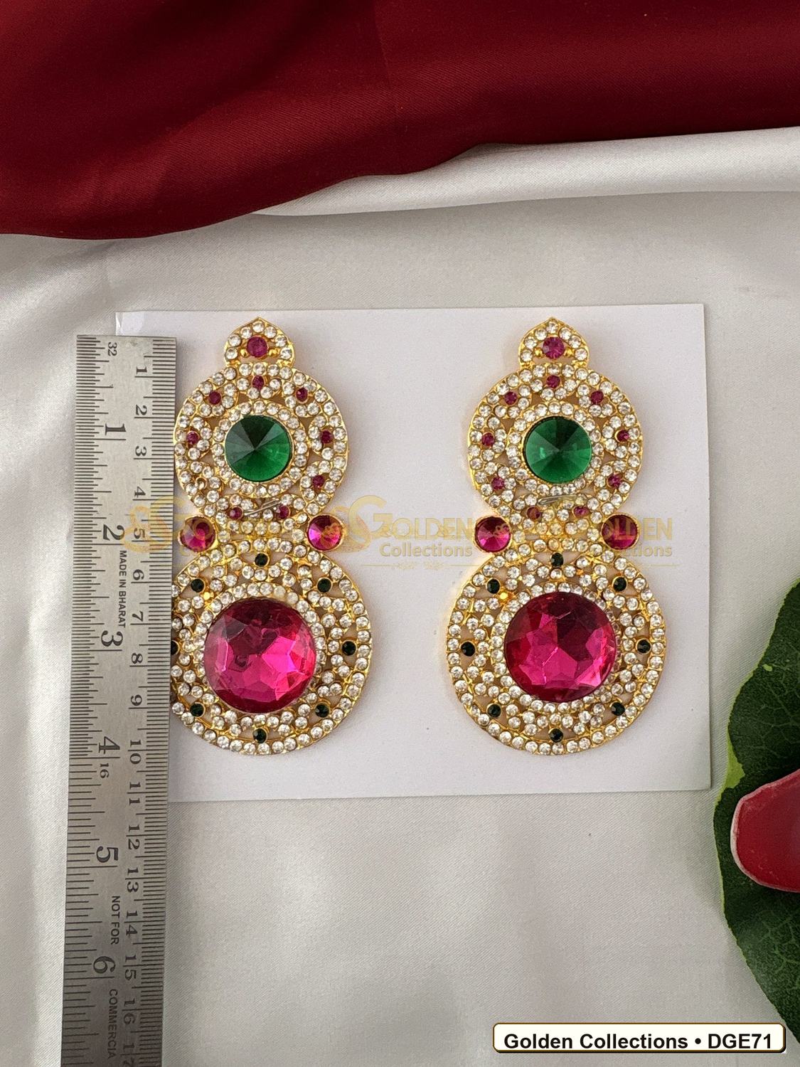 Close-up detail of Round Drop Deity Earrings for Idol Alankaram 4 x 2.25 inches DGE71 from Golden Collections