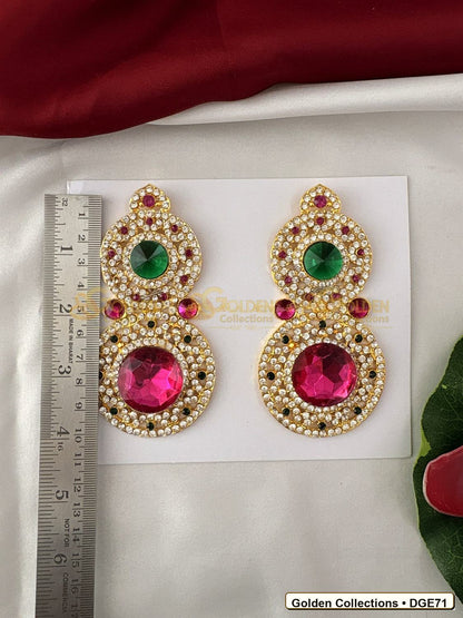 Close-up detail of Round Drop Deity Earrings for Idol Alankaram 4 x 2.25 inches DGE71 from Golden Collections