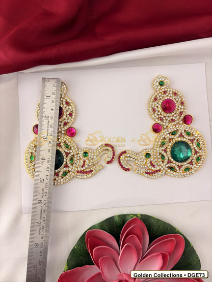 Close-up detail of Ornamental Deity Earrings for Idol Alankaram 5.25 x 4.5 inches DGE73 from Golden Collections