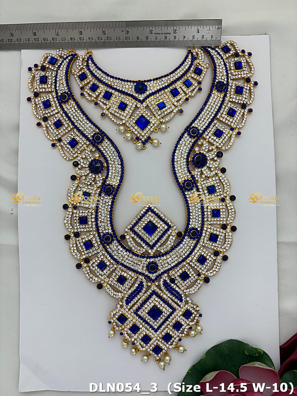 Lakshmi / Amman Blue with White 2 Step Long Haram Set DLN054 deity long haram image 3