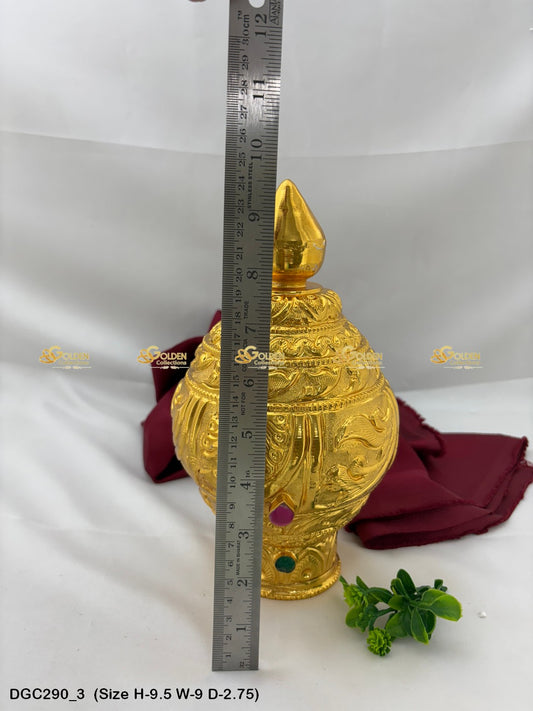 Balaji / Vishnu Round Gold Plated Crown DGC290 deity crown measurement photo showing ruler or tape size reference
