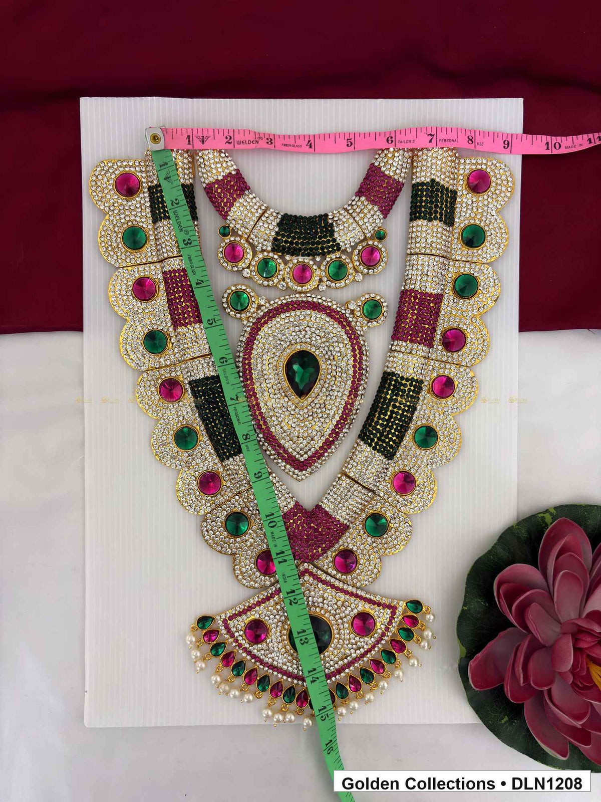 Alternate product view of Multicolor Striped Teardrop Panel Deity Long Necklace for Idol Alankaram for deity idol alankaram