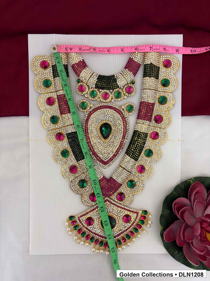 Alternate product view of Multicolor Striped Teardrop Panel Deity Long Necklace for Idol Alankaram for deity idol alankaram