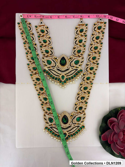 Alternate product view of Green Paisley Double Layer Deity Long Necklace for Idol Alankaram for deity idol alankaram