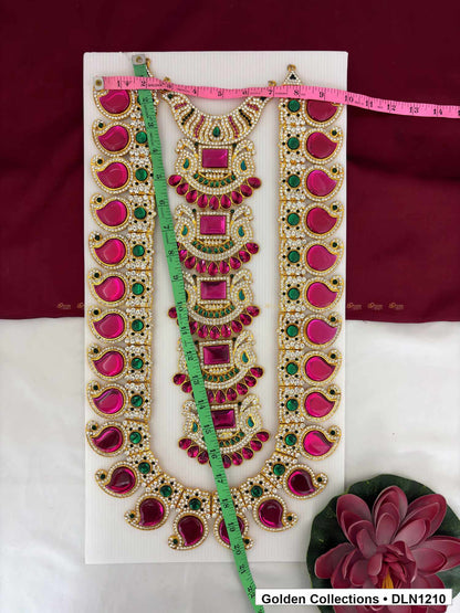 Alternate product view of Magenta Ladder Center Scallop Deity Long Necklace for Idol Alankaram for deity idol alankaram