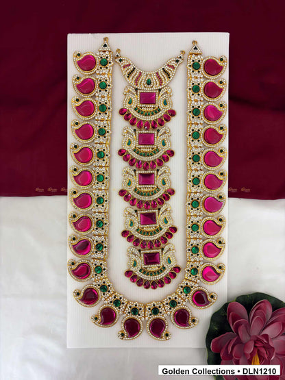 Magenta Ladder Center Scallop Deity Long Necklace for Idol Alankaram full product view for deity idol alankaram