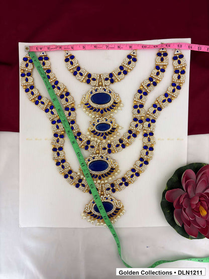 Alternate product view of Deep Blue Triple Tier Oval Deity Long Necklace for Idol Alankaram for deity idol alankaram