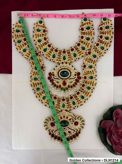 Alternate product view of Red Green Floral Disc Deity Long Necklace for Idol Alankaram for deity idol alankaram