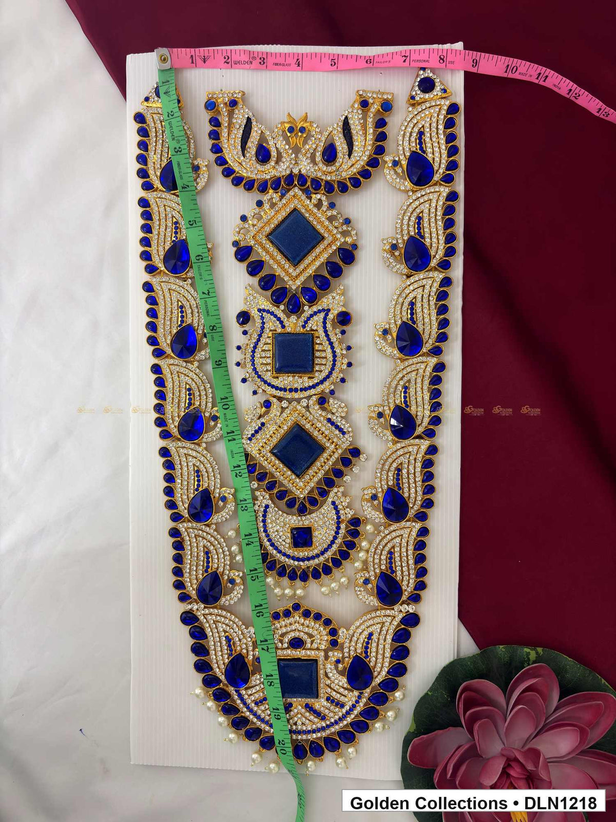 Alternate product view of Blue Stacked Diamond Panel Deity Long Necklace for Idol Alankaram for deity idol alankaram