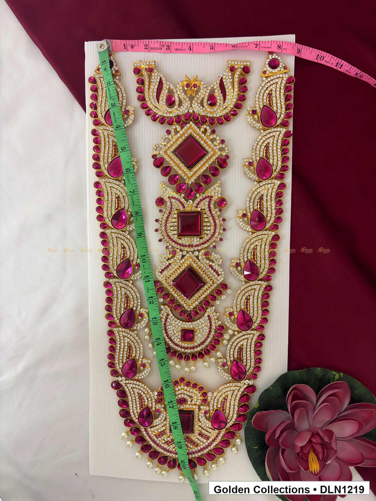 Alternate product view of Pink Stacked Diamond Panel Deity Long Necklace for Idol Alankaram for deity idol alankaram
