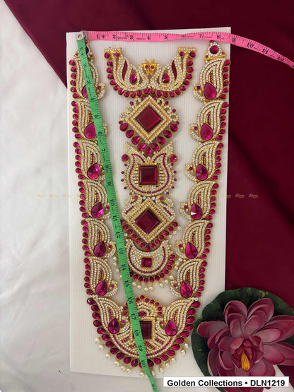 Alternate product view of Pink Stacked Diamond Panel Deity Long Necklace for Idol Alankaram for deity idol alankaram