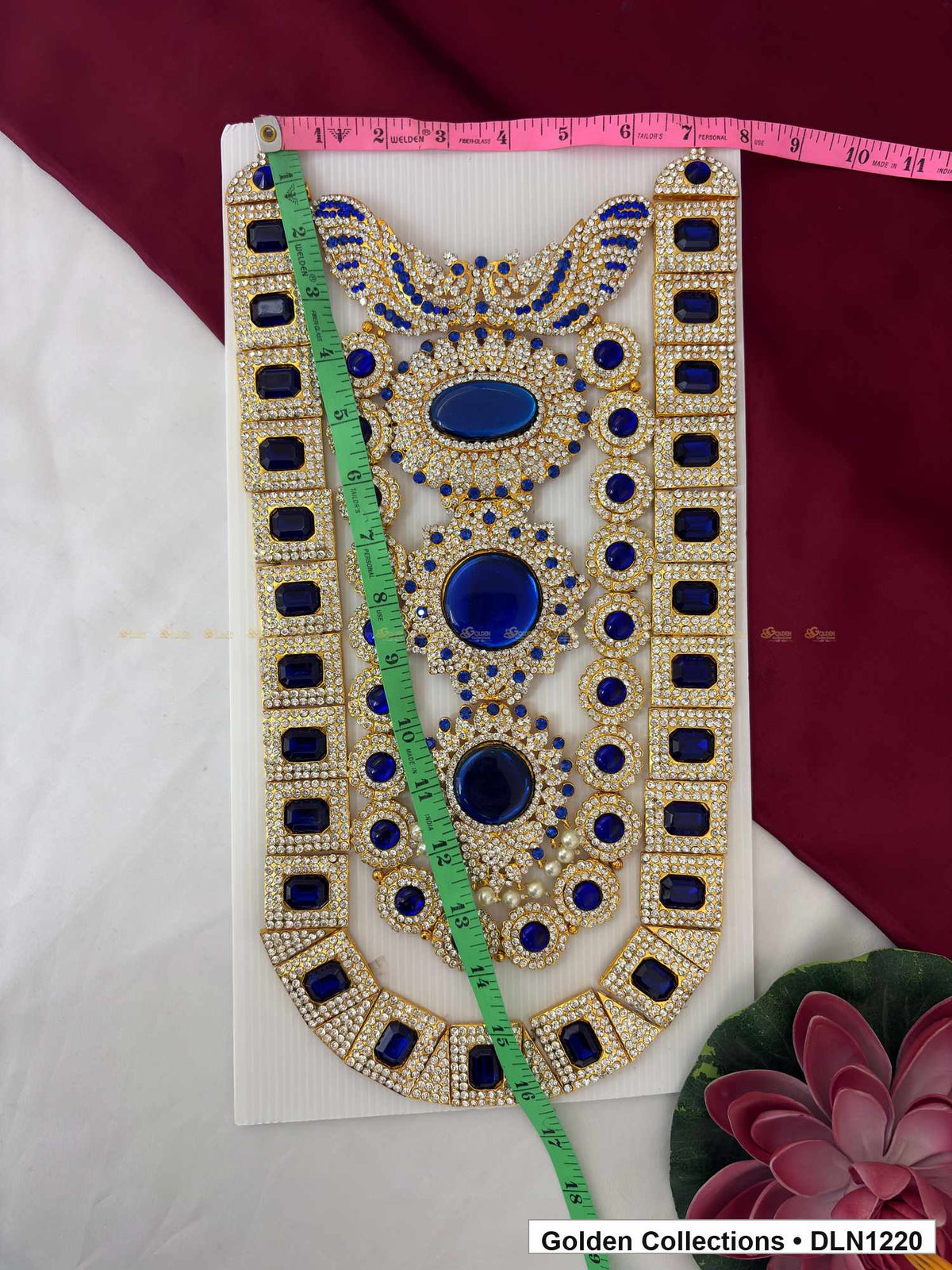 Alternate product view of Blue Triple Oval Border Deity Long Necklace for Idol Alankaram for deity idol alankaram