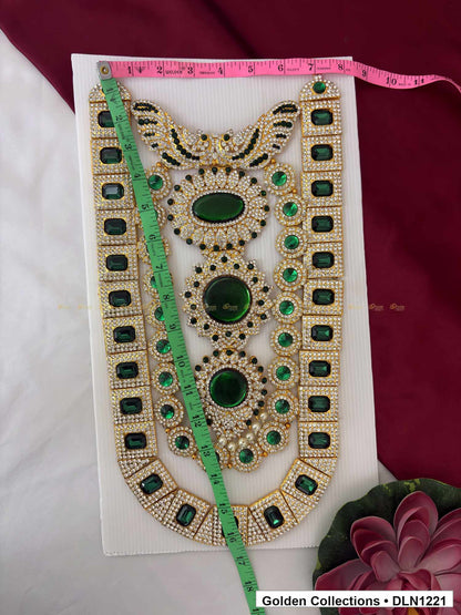Alternate product view of Green Triple Oval Border Deity Long Necklace for Idol Alankaram for deity idol alankaram