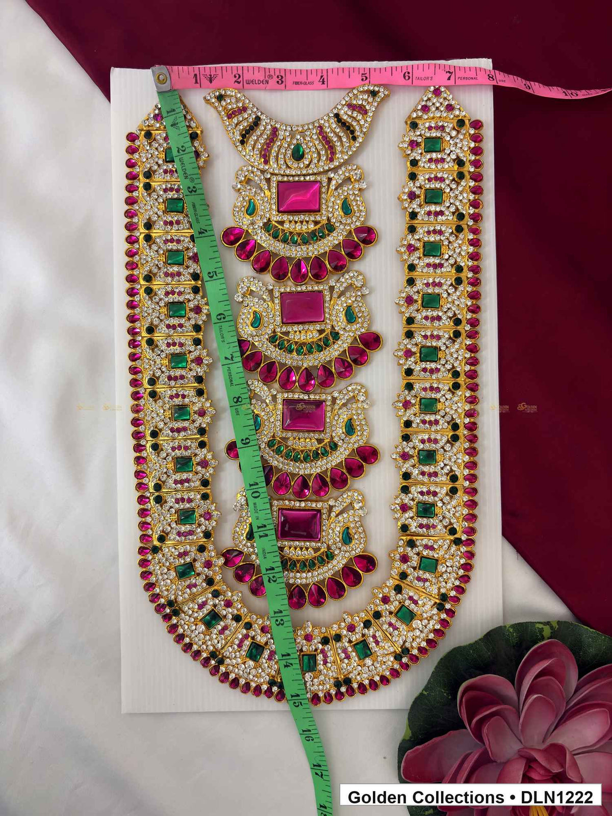 Alternate product view of Pink Triple Crescent Panel Deity Long Necklace for Idol Alankaram for deity idol alankaram