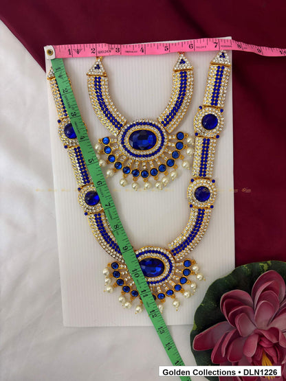 Alternate product view of Blue Circular Medallion Double Layer Deity Long Necklace for Idol Alankaram for deity idol alankaram