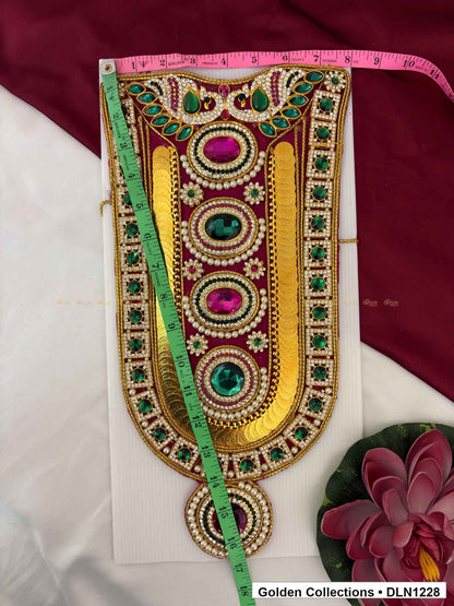 Alternate product view of Pink and Green Alternating Circle Panel Deity Long Necklace for Idol Alankaram for deity idol alankaram