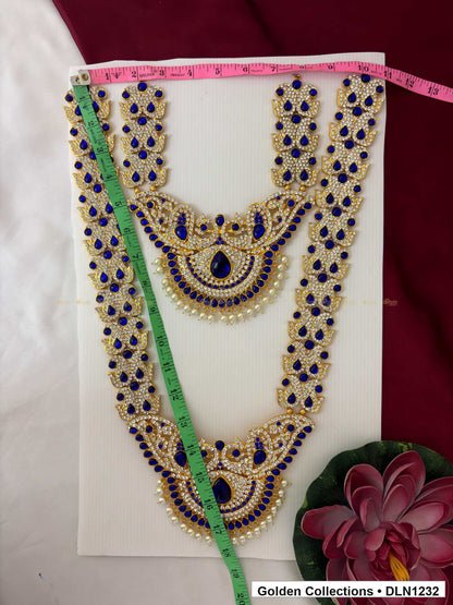 Alternate product view of Blue Double-Crescent Cascade Deity Long Necklace for Idol Alankaram for deity idol alankaram