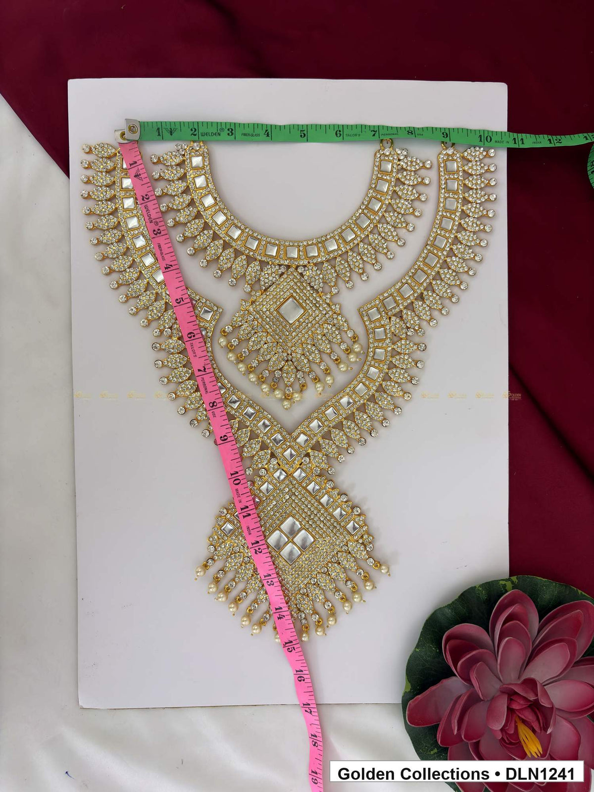 Alternate product view of White Lattice Crossover Deity Long Necklace for Idol Alankaram for deity idol alankaram