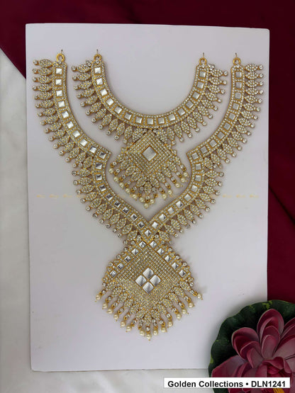 White Lattice Crossover Deity Long Necklace for Idol Alankaram full product view for deity idol alankaram