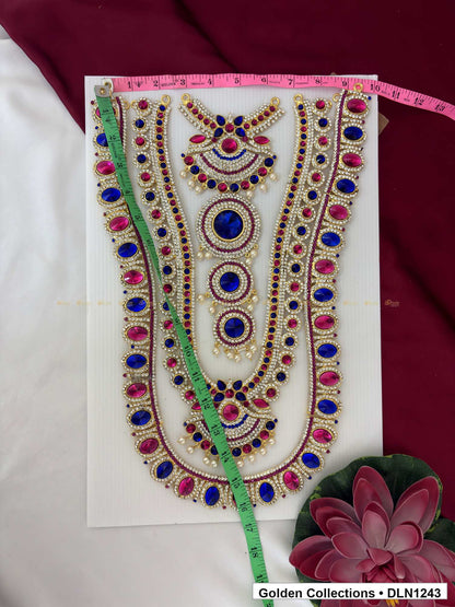 Alternate product view of Magenta Blue Geometric Chest Panel Deity Long Necklace for Idol Alankaram for deity idol alankaram