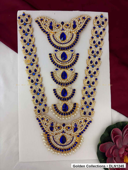 Alternate product view of Blue Crescent Medallion Cascade Deity Long Necklace for Idol Alankaram for deity idol alankaram