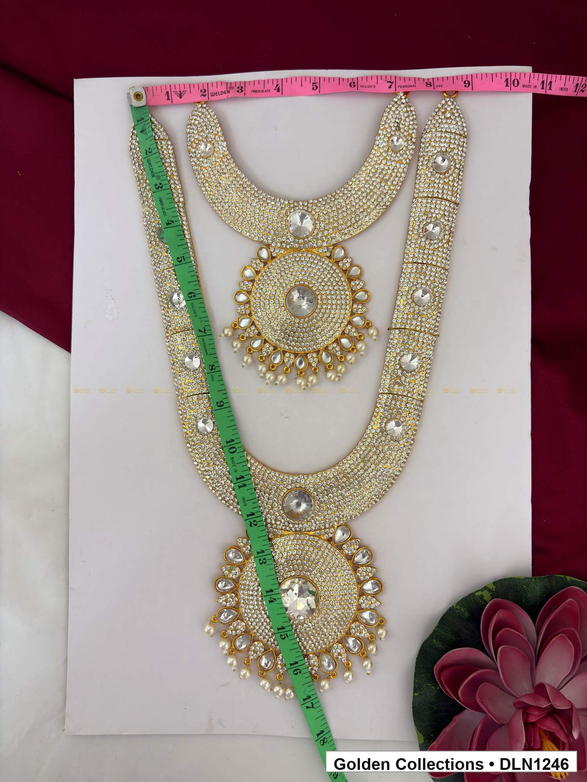 Alternate product view of White Double-Round Medallion Deity Long Necklace for Idol Alankaram for deity idol alankaram