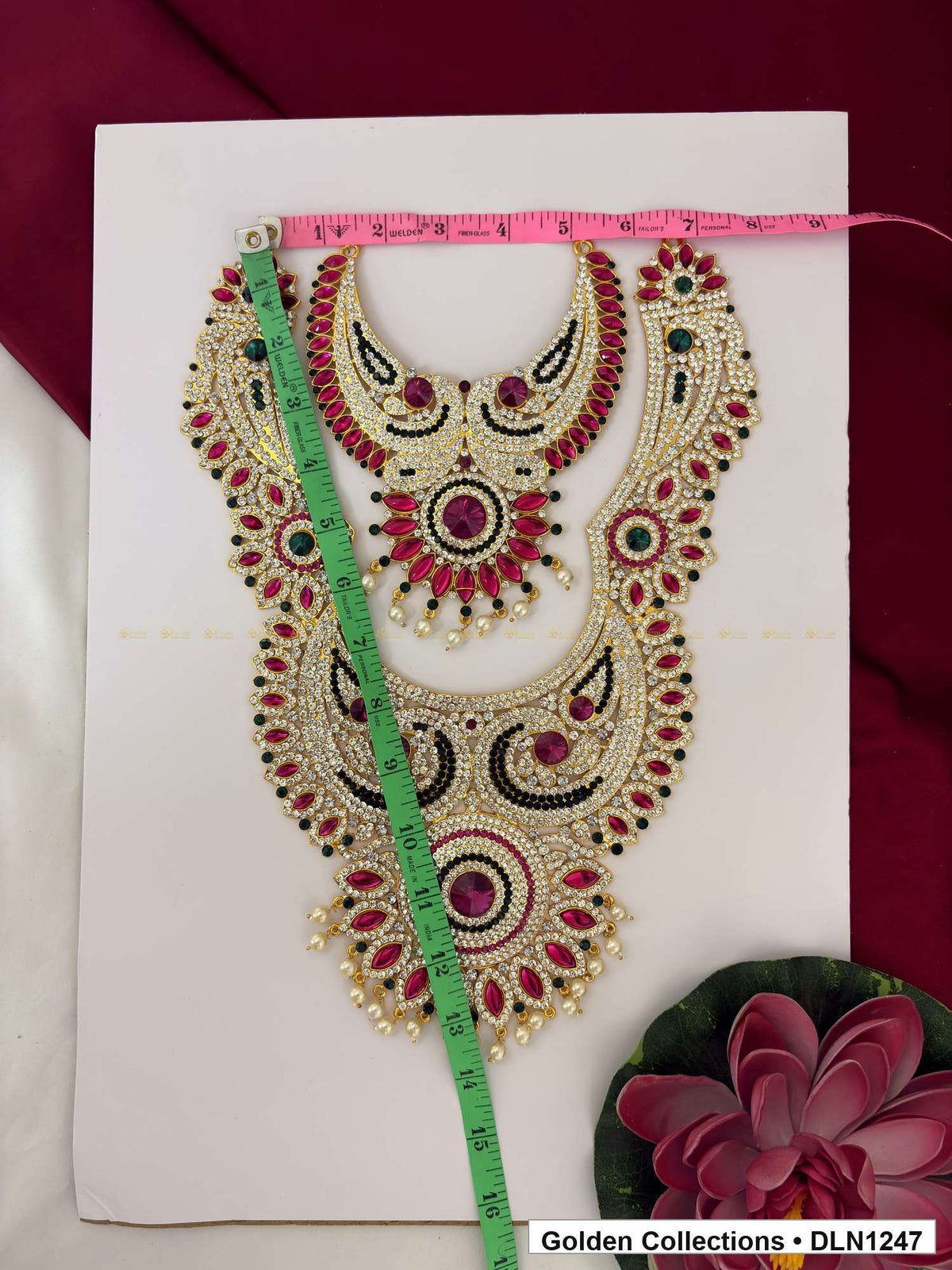 Alternate product view of Red Green Layered Medallion Deity Long Necklace for Idol Alankaram for deity idol alankaram