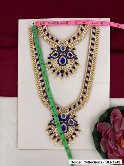 Alternate product view of Deep Blue Twin Starburst Deity Long Necklace for Idol Alankaram for deity idol alankaram