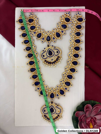 Alternate product view of Navy Paisley-Link Fan Pendant Deity Long Necklace for Idol Alankaram for deity idol alankaram