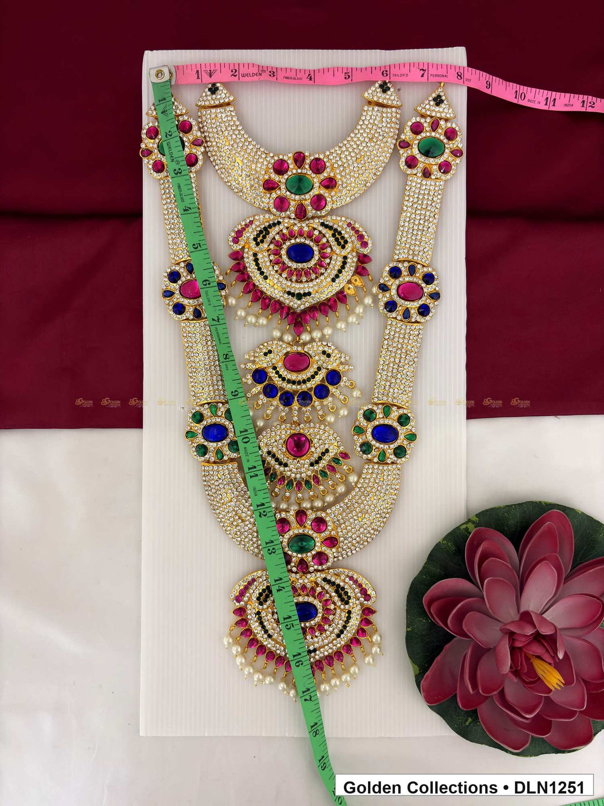 Alternate product view of Multicolor Draped Floral Medallion Deity Long Necklace for Idol Alankaram for deity idol alankaram