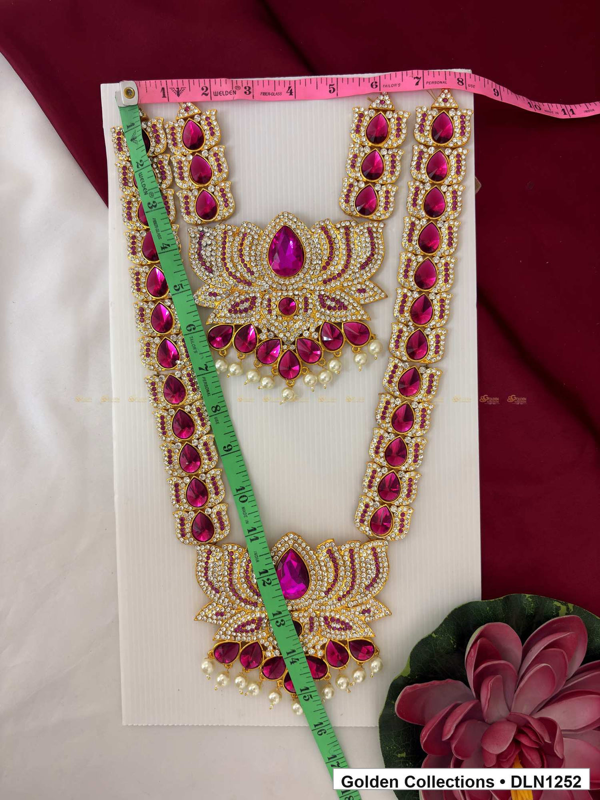 Alternate product view of Magenta Twin Petal-Fan Deity Long Necklace for Idol Alankaram for deity idol alankaram