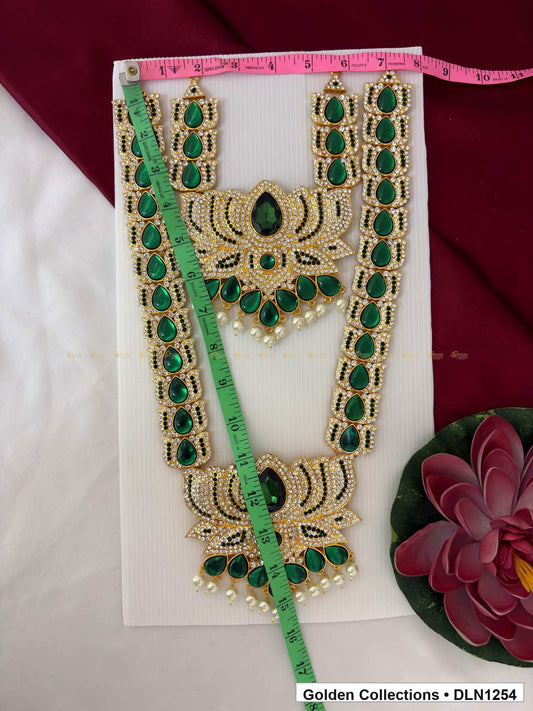 Alternate product view of Green Twin Petal-Fan Deity Long Necklace for Idol Alankaram for deity idol alankaram