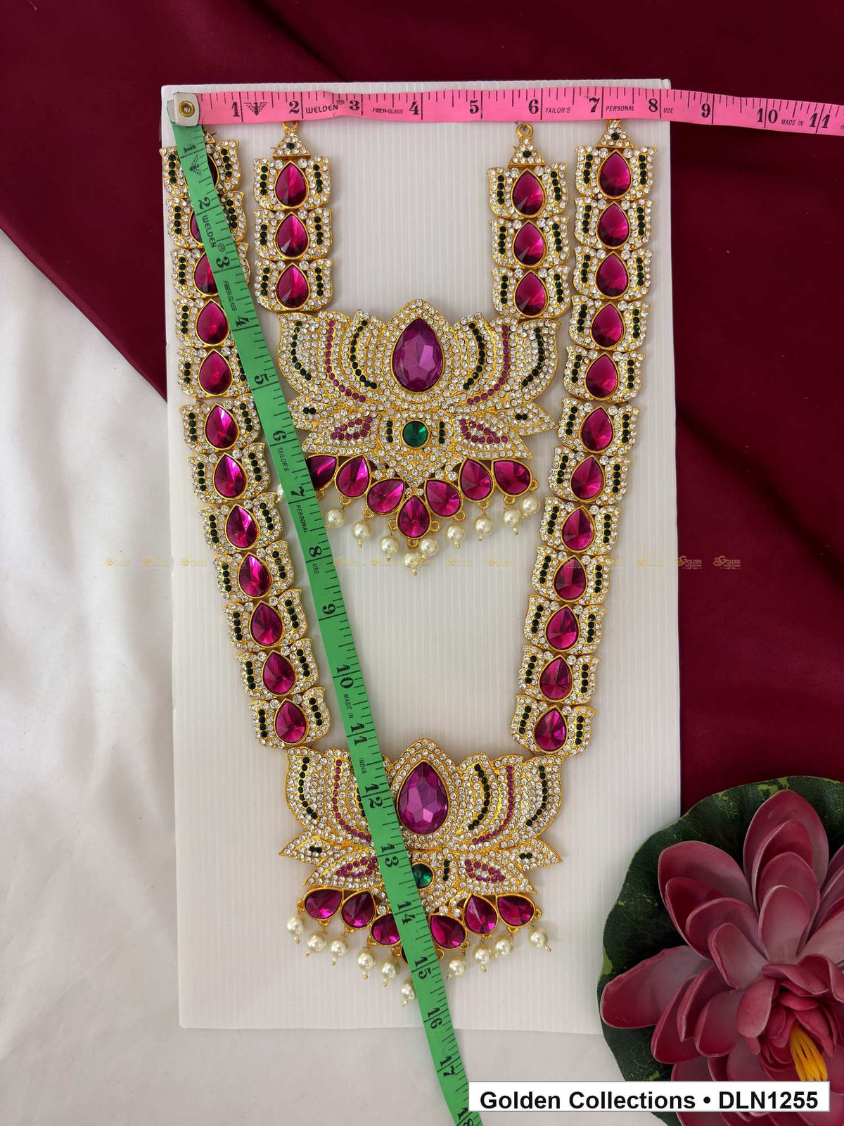 Alternate product view of Magenta Double-Rail Petal-Fan Deity Long Necklace for Idol Alankaram for deity idol alankaram