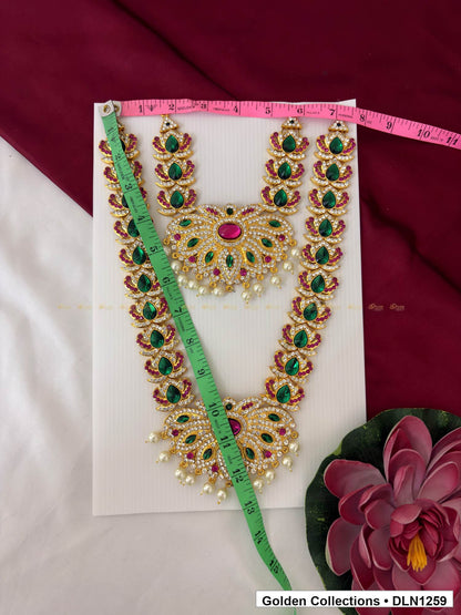 Alternate product view of Green Leaf-Link Twin Fan Deity Long Necklace for Idol Alankaram for deity idol alankaram