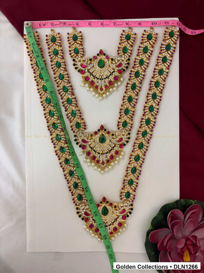 Alternate product view of Green Teardrop Three-Arc Deity Long Necklace for Idol Alankaram for deity idol alankaram