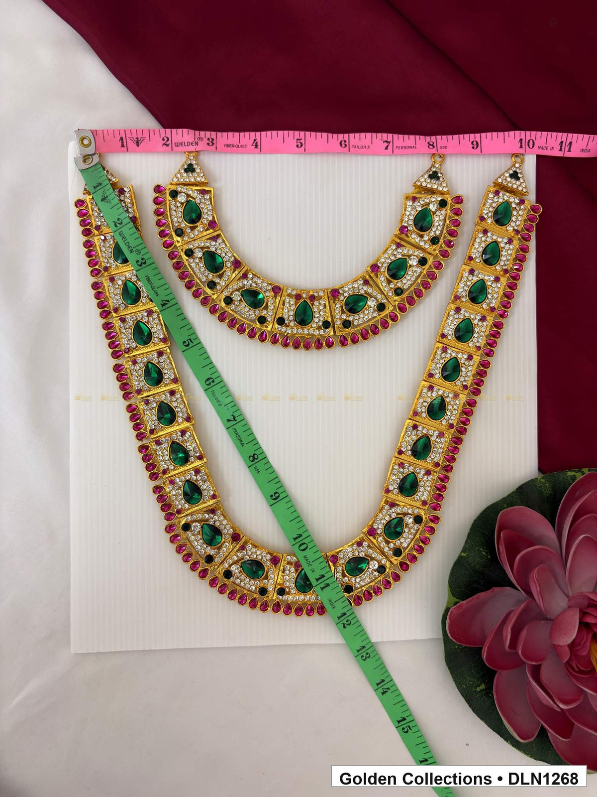 Alternate product view of Green Oval Double-Arc Deity Long Necklace for Idol Alankaram for deity idol alankaram